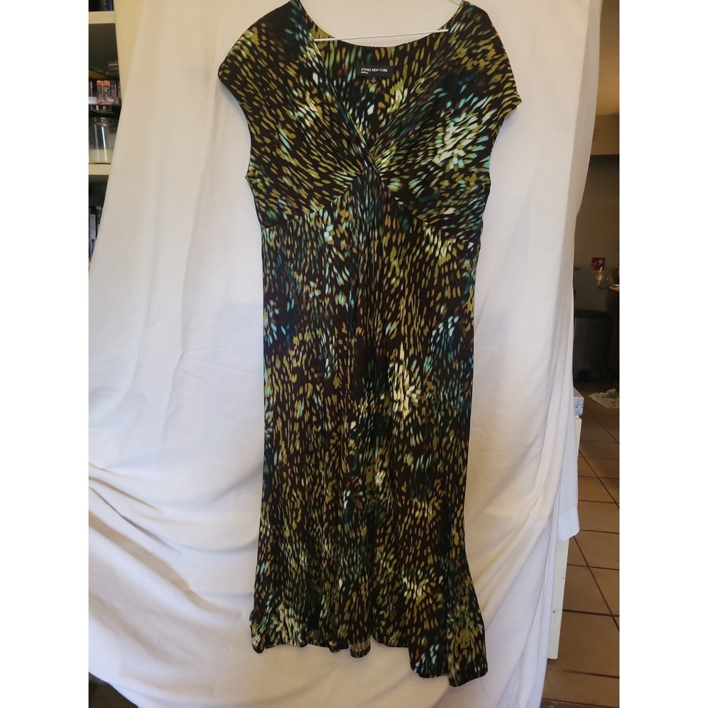 Jones Of New York Dress Womens Size 16 Sleeveless Brown, Green, Blue, White Knee